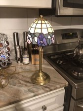 Tiffany Style 18 Floral Blue Stained Glass Table Lamp.