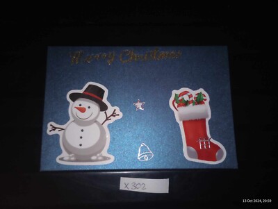 Luxus handgefertigte personalisierte Weihnachtskarte blau Schneemann Strumpf X302 Multibuy