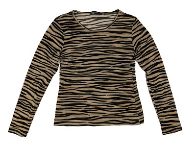 NICE CONNECTION Langarm Shirt Damen 38 Tigermuster Schwarz/Gold Glitzer Chiffon