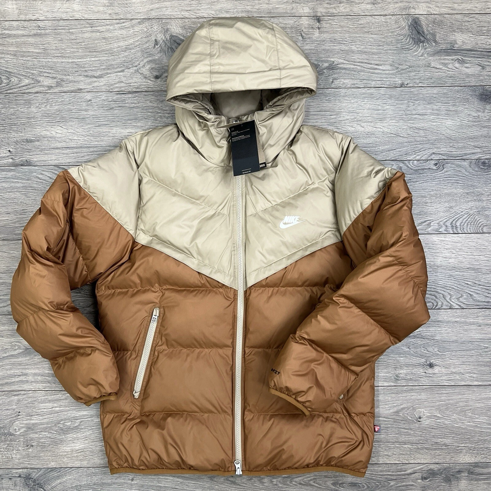 Nike Puffer Jacket Size Small Mens Brown Storm Fit Windrunner Primaloft Hooded