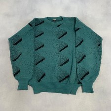 Vintage Knitted Jumper Abstract Patterned Grandad Knit Sweater Men's L