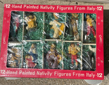 12 MCM Italy Vintage Commodore Hand Painted Nativity Figurines w/ Original Box