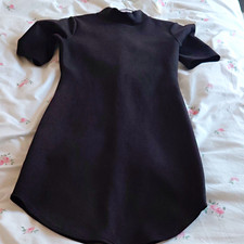 Select Black Shift Dress High Neck Short Sleeve Short Zip Closure UK 10 Regular