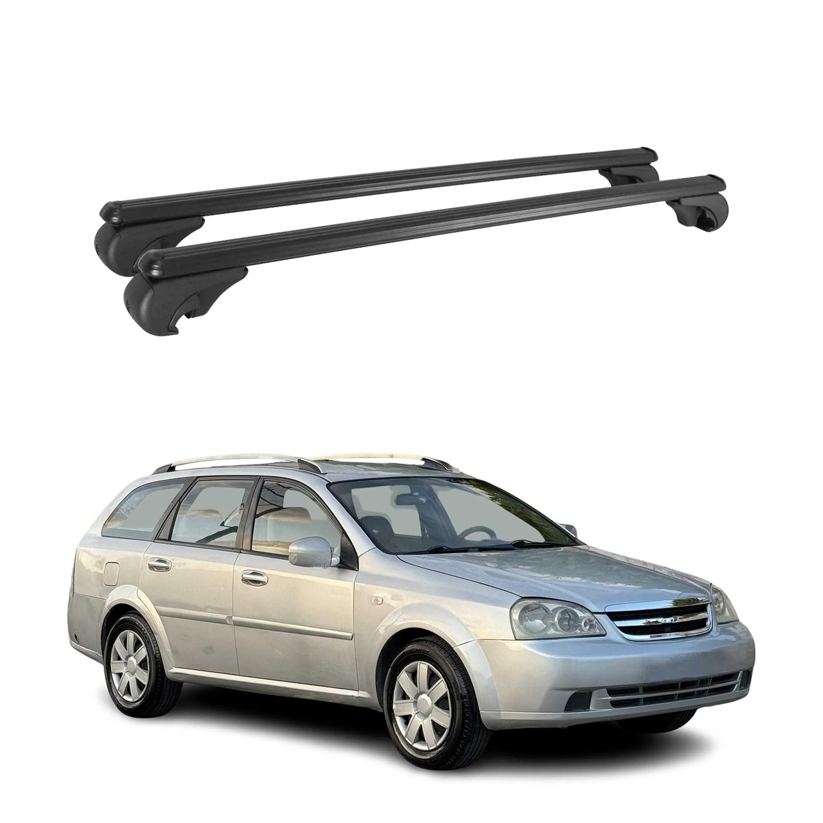 Barres de toit transversales Chevrolet Lacetti galerie de toit noire en alu 2005 2006 2007 2008
