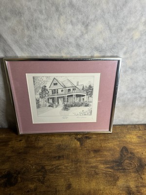 Vintage Framed Print, Home of Warren G Harding, Pencil Signed