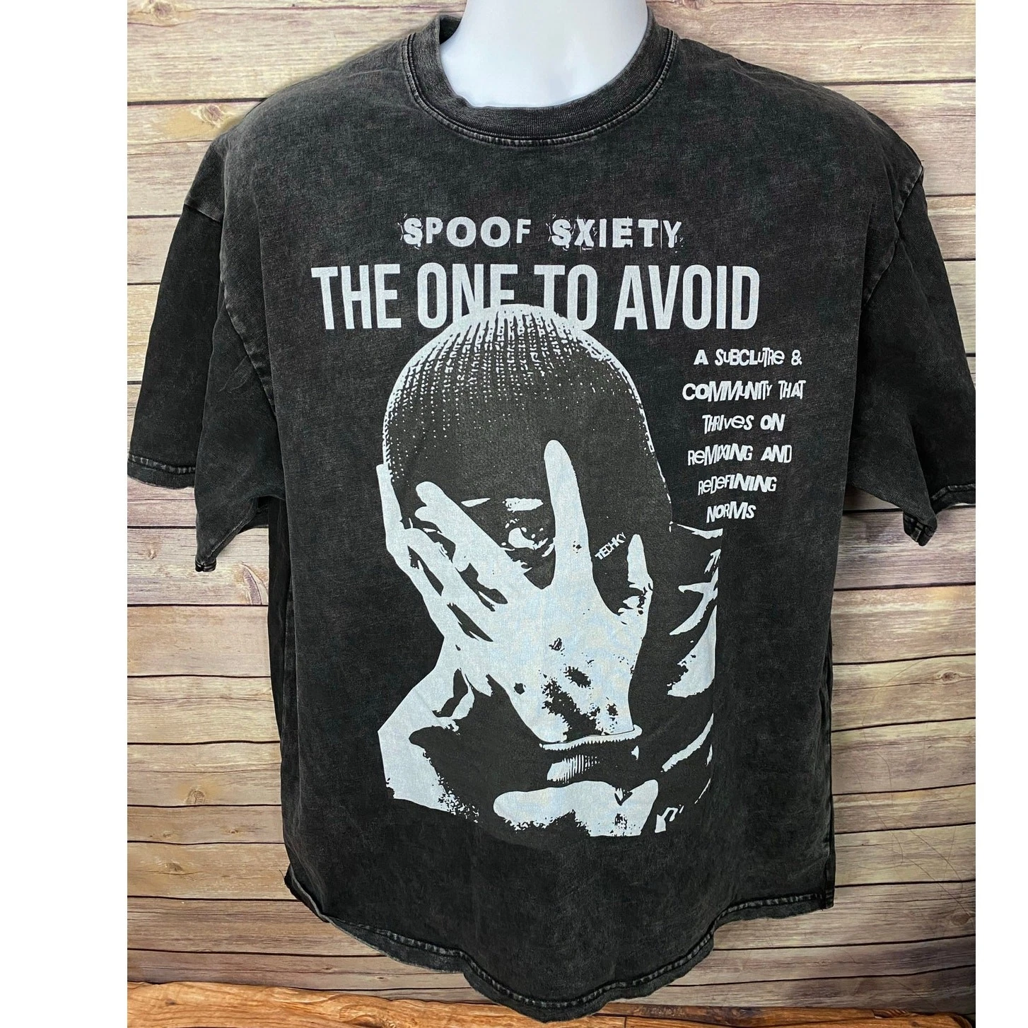 Spoof “Sxiety” Black T-Shirt Size Large Streetwear Graphic Tee Mental Health