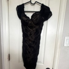 Fashion Nova Black Mesh Floral Ruched Bodycon Mini Dress Sweetheart Cap Sleeve M