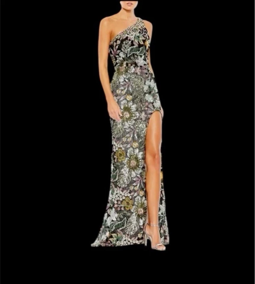 NWT Mac Duggal Women's Embellished Floral One Shoulder Gown: Size 4 - Image 2 of 4