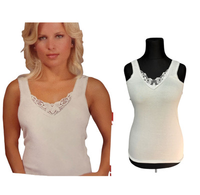 Women's undershirt 2 pack cotton top with lace wide straps white 36-58