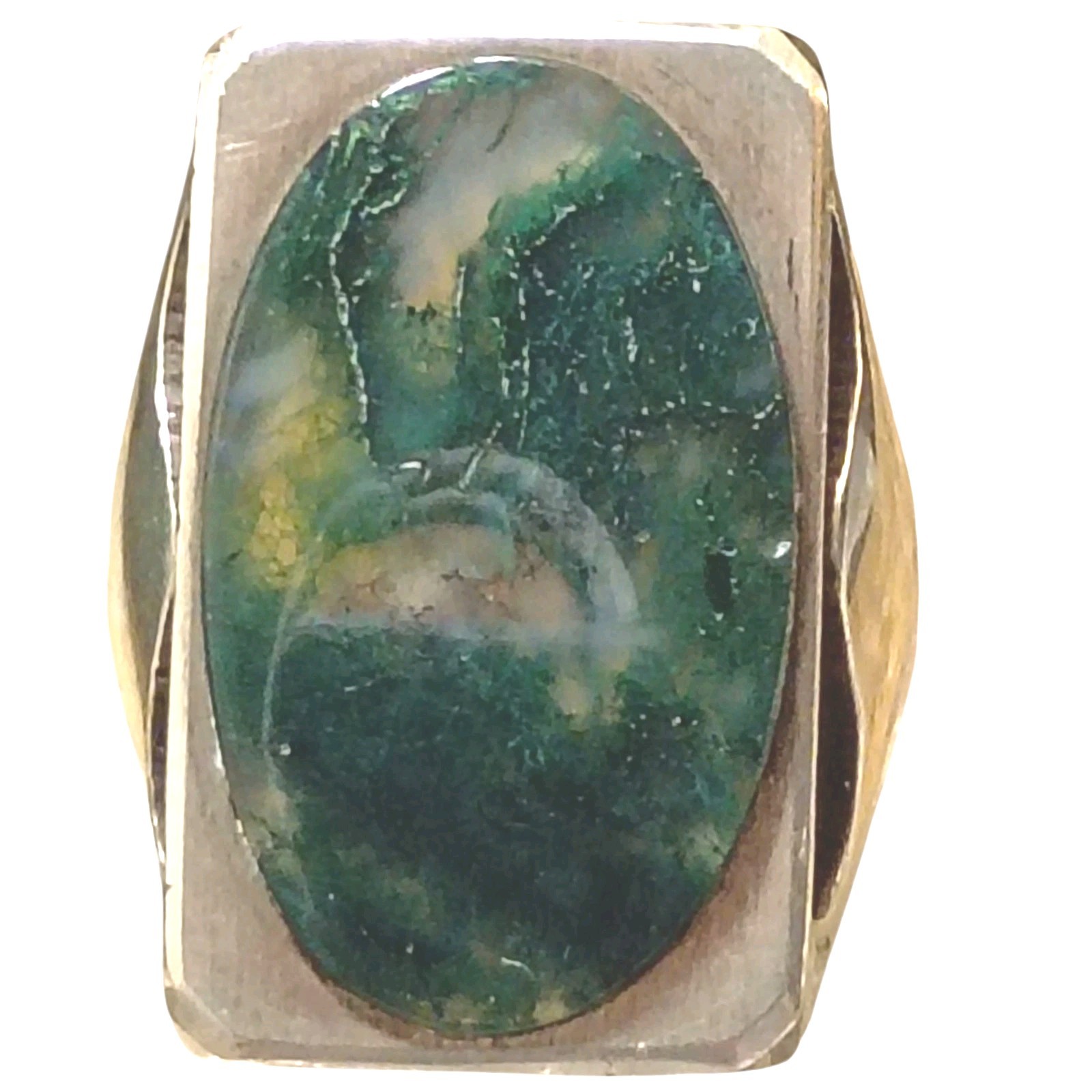 Abstract Moss Agate Rectangular Sterling Silver L… - image 1