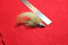 Vintage Jig fishing lure, yellow,and lead,hair,#32