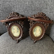 Pair of Cameo Creations Fancy Wall Shelf Sconce Victorian Portrait Baroque