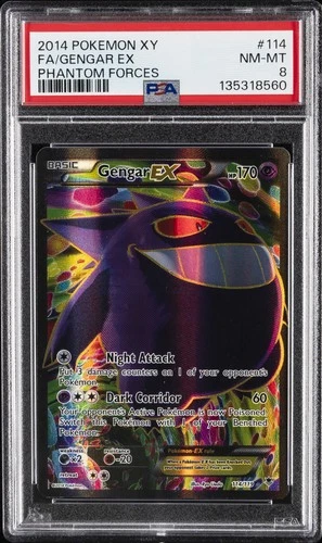 2014 POKEMON XY PHANTOM FORCES #114 FULL ART/GENGAR EX PSA 8