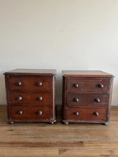 Rare 19th C. Pair Miniature Apprentice Piece Desk Top Mahogany Chest Of Drawers