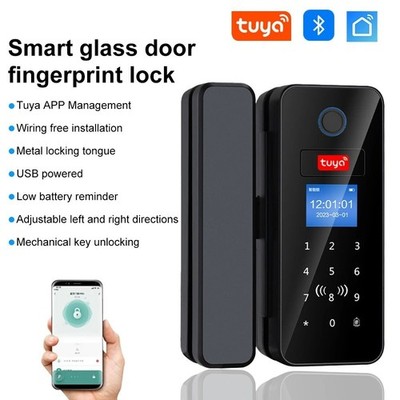 Glass Door Fingerprint Lock 13.56MHz RFID Tuya Bluetooth Smart Biometric Keyless