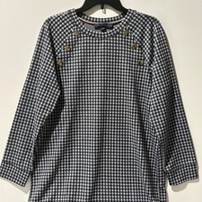 TOMMY HILFIGER Dress Women Sz L Navy Houndstooth Preppy Clueless Straight Midi