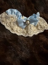 Vintage Victoria's Secret Blue White Lace Garter Bridal Boudoir Beaded Bow Rare