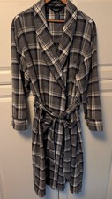 Nautica Sleepwear Mens Robe Size S/M Belted Pockets 100 Cotton Grey Navy Plaid