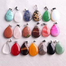 5pcs Agate Pendant Necklace Oval Tear-Shape Charm Natural Stone Handmade Jewelry