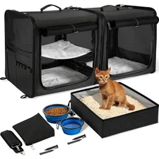 Cat Carrier for 2 Cats, Pet Travel Carrier with Litter Box for Cats and Small...