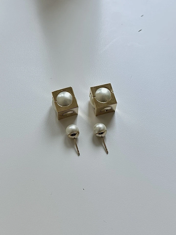 Authentic Pre-owned Dior Pearl Gold Metal Earrings - Good Condition  - Image 2 of 3