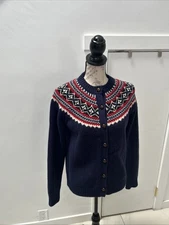 JW ANDERSON UNIQLO Navy Blue 100% Wool Button Front Cardigan Sweater Womens S