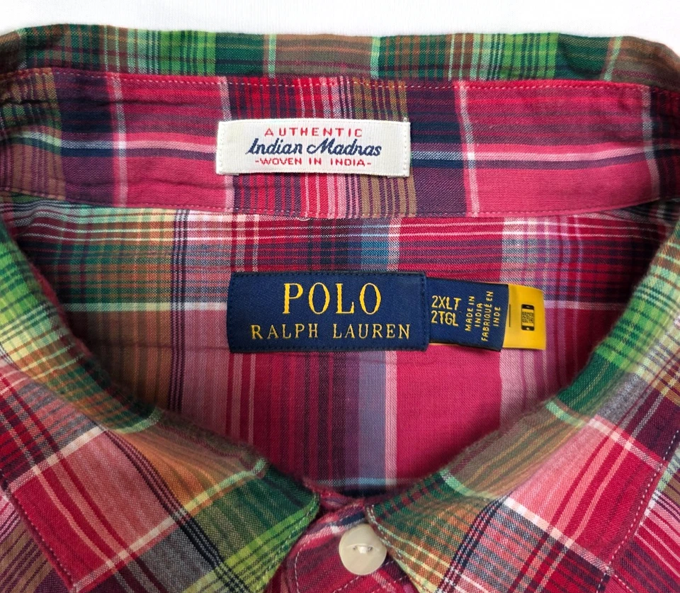 POLO Ralph Lauren INDIAN MADRAS Snap Shirt Men 2XLT 2XL Tall Pink Check WESTERN - Image 4 of 4