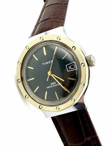 Vintage Timex Mens Mechanical Watch W/ New Leather Band Beautiful Working! L191