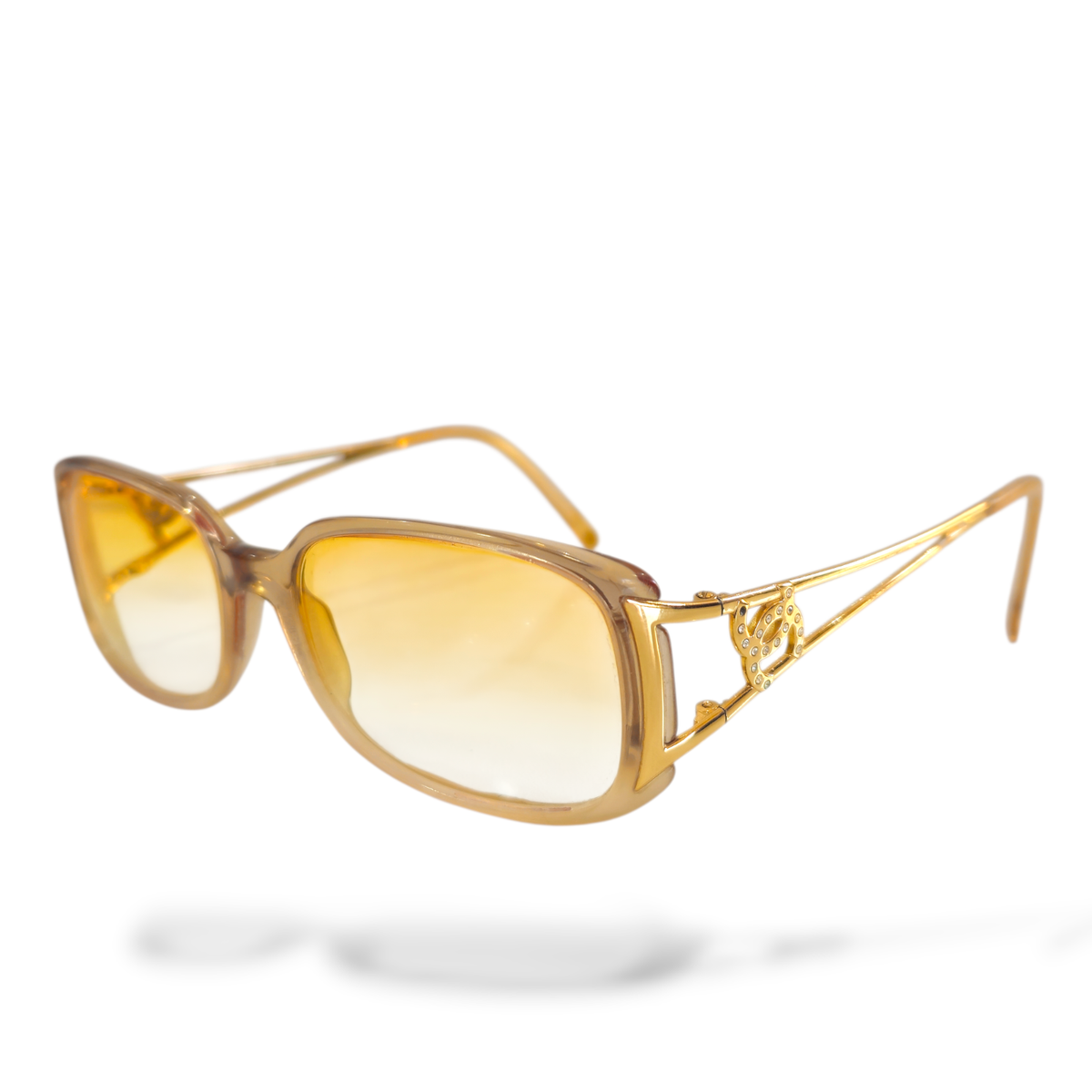 Vintage Chanel rectangular Sunglasses Y2K CC Logo narrow GOLD 3068