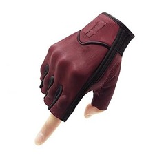 Fingerless Motorcycle Gloves,for Mens Leather Riding Small Oxblood/Black