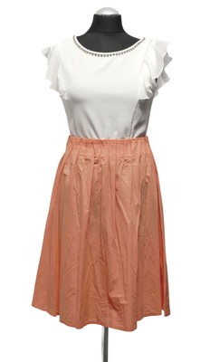 Raf Raf A-Linie Kleid XS orange weiß uni Gewebe-Mix