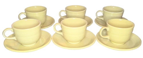 Fiesta Ware Homer Laughlin Tea Cups And Saucer Plates Set (6) Sunflower Yellow