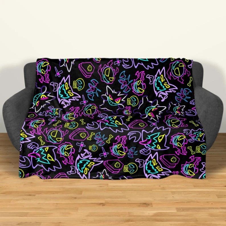 Cute Neon Ghost Fleece Blanket for Home & Bedroom Decor