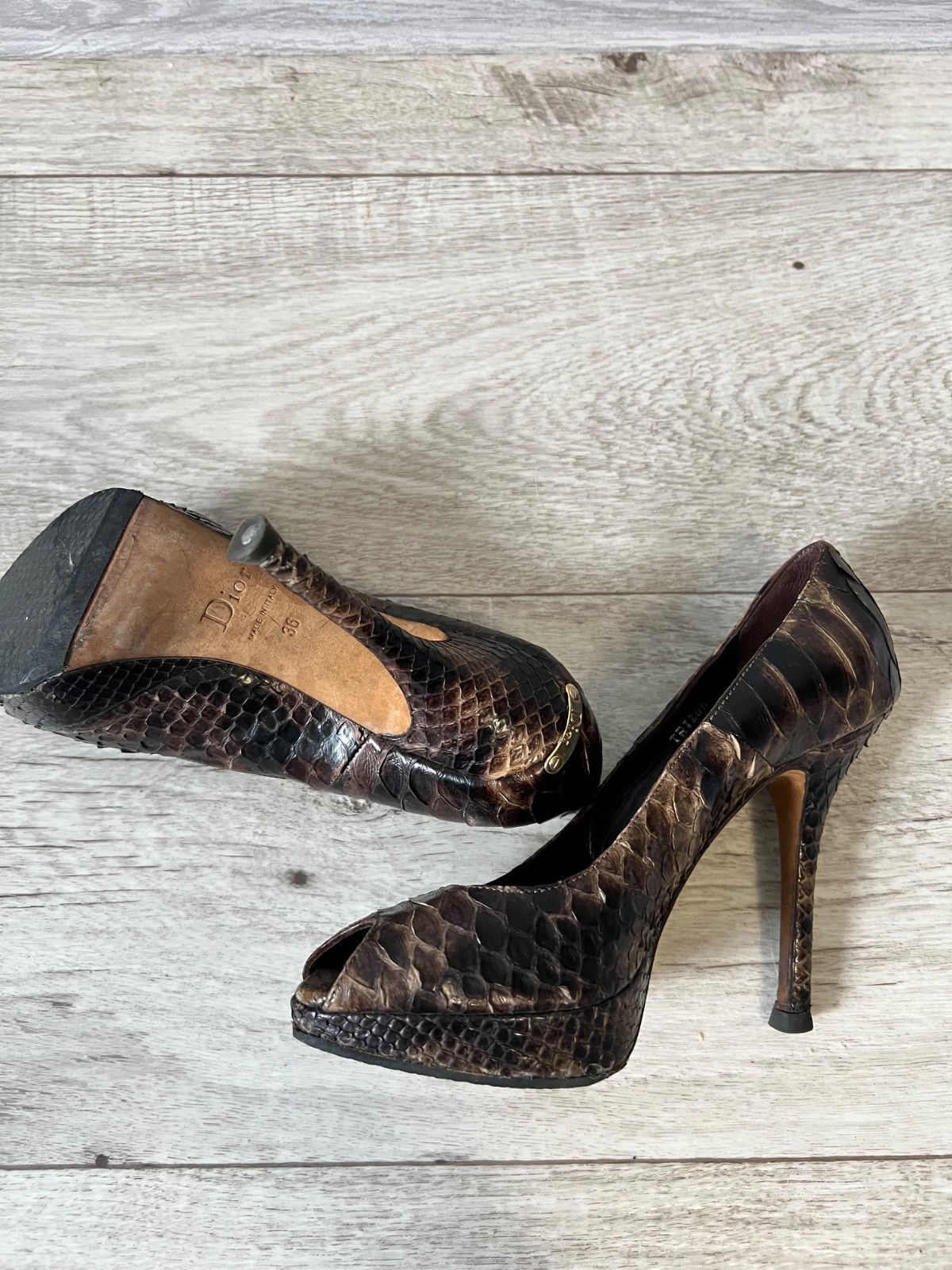 CD Python Brown Miss Dior Peep Toe Heels size 36 - image 5