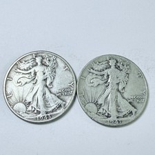 LOT OF 2 WALKING LIBERTY SILVER HALF DOLLARS 90 SILVER FREE SHIPPING 9341