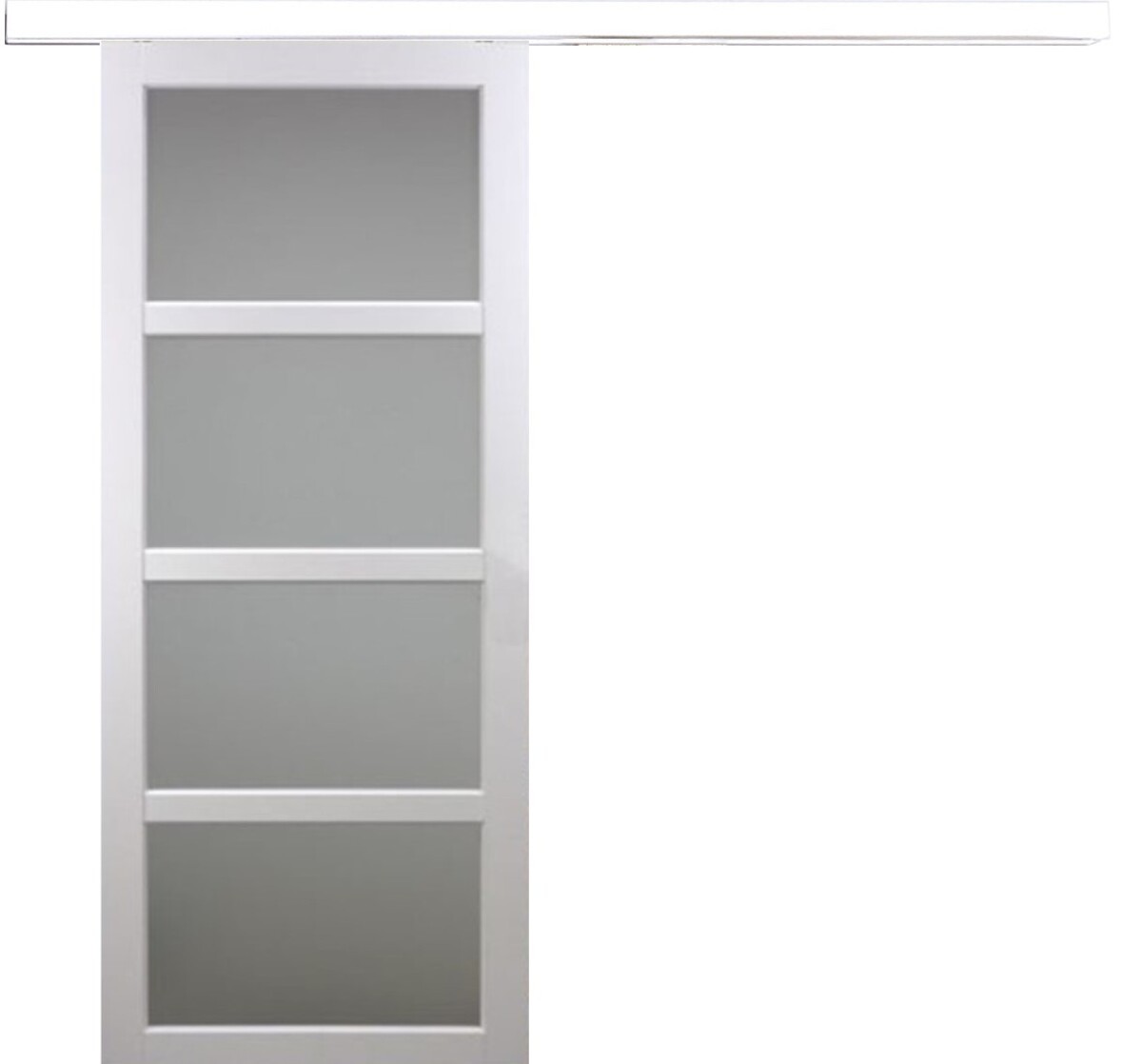 Porte coulissante tana blanc vitrée bloc porte en applique h204 x l93 rail alu gd menui