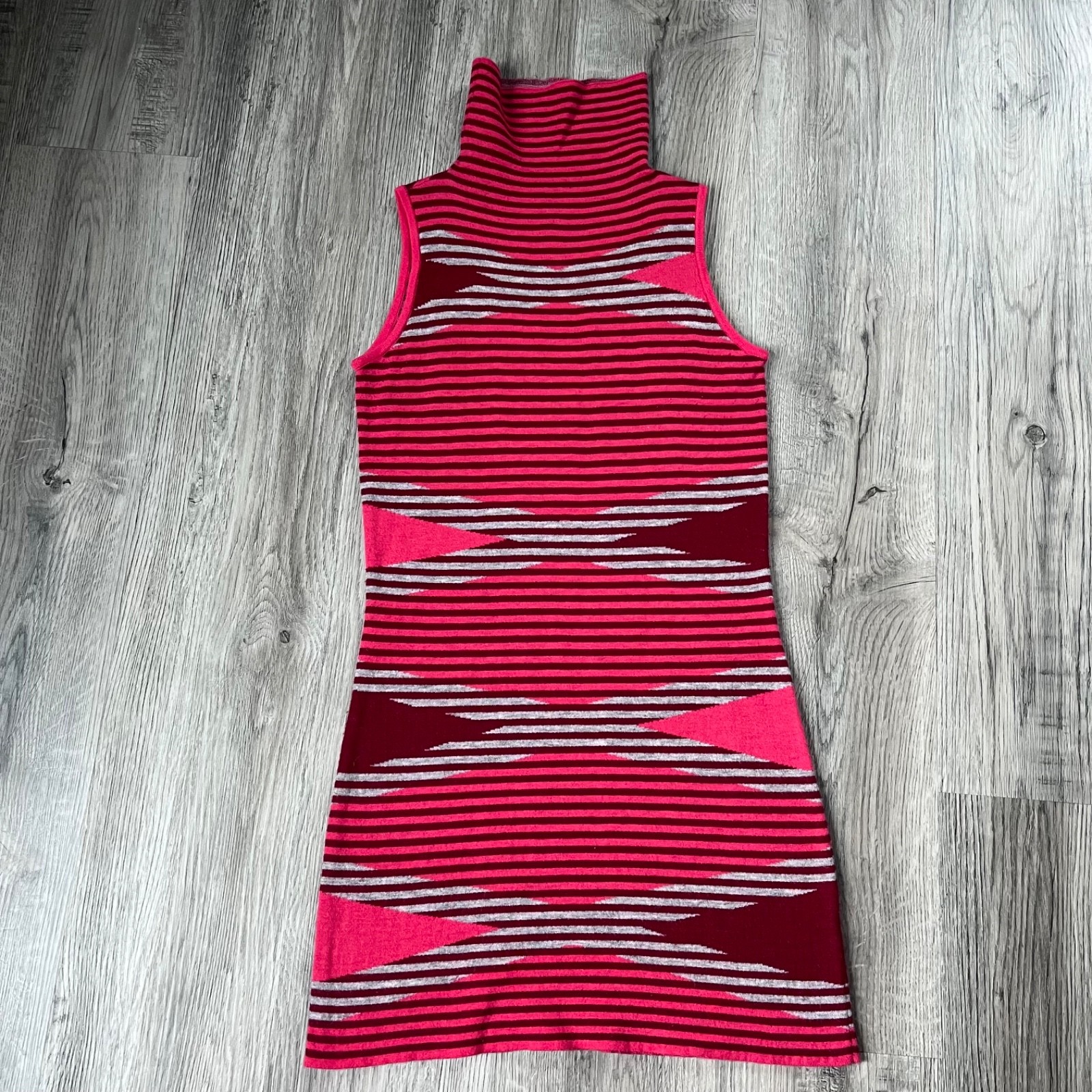 Title Nine Mission Merino Wool Striped Red Pink Sleeveless Mock Neck Dress S