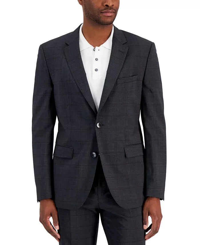 $445 HUGO BOSS Men's Dark Gray Red Modern Fit Wool Sport Coat 42R