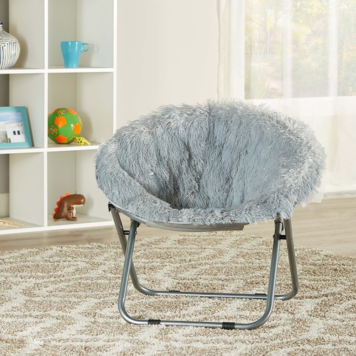 Plush Faux-Fur Kids Saucer Chair, Multiple Colors, Multi Color Folding Chair - Picture 2 of 6