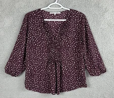 Collective Concepts blouse womens SP purple white dots v neck pleaded 3/4 sleeve