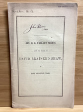 1854 H.D. Walker Sermon Upon The Death Of David Brainerd Shaw - East Abington