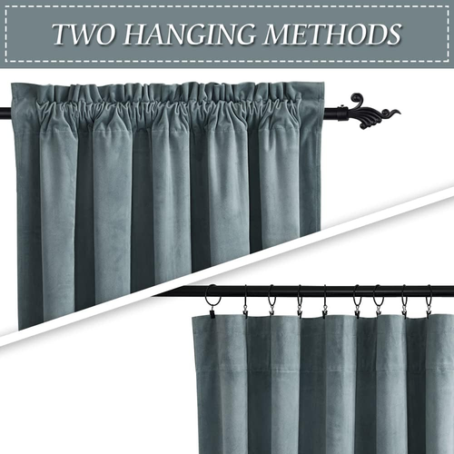 Blue Velvet Curtains for Bedroom, Rod Pocket Room Darkening Window Drapes Therma - Picture 3 of 6