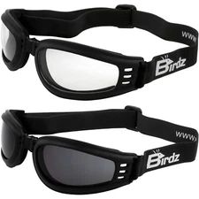 2 Pairs of Birdz Cardinal Black Padded Motorcycle Goggles Clear & Smoke Lenses