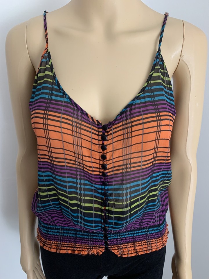 Wish Multicolour Stripe Adjustable Strap Shirred Waist Camisole Suits 8-10 EUC