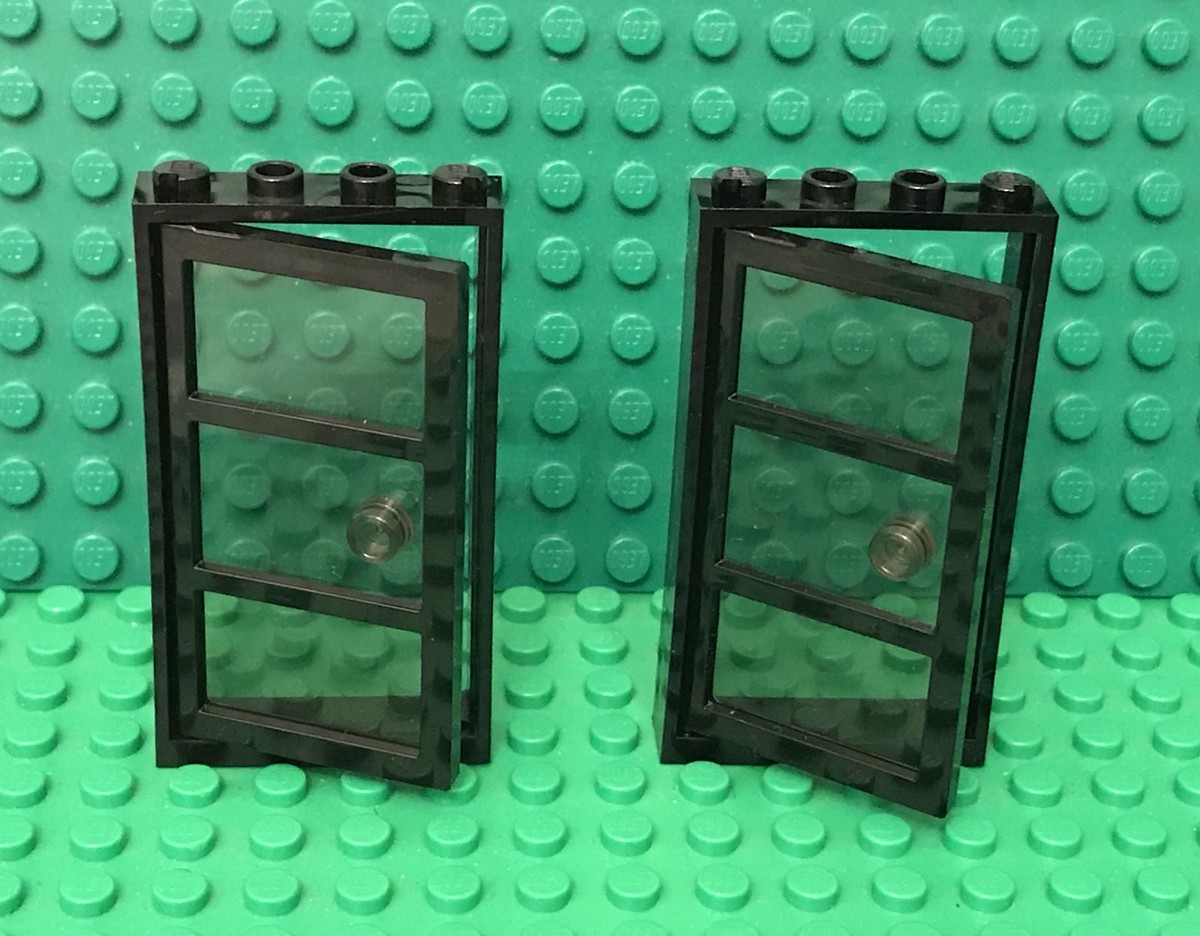 Lego 2 Trans-Black Glass Door 1x4x6 With 3 Panes And Stud Handle
