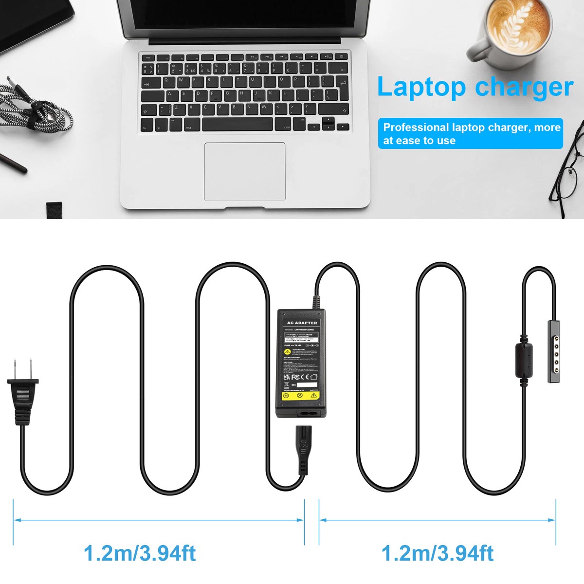 Short 15cm Power Charger Cable For Microsoft Surface RT, Surface Pro 1 & 2 - Charging Adapter