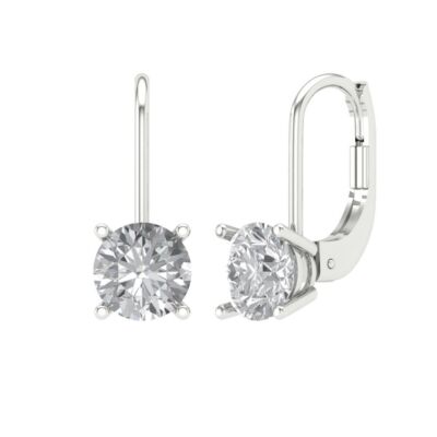 1.0 Round Classic Drop Dangle anniversary Earrings 14k White Gold Moissanite
