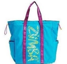Zumba Join the Party Fast Dash Tote Bag Teal Purple Nylon Large Side Pocket