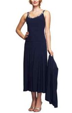 Alex Evenings Midnight Blue Beaded Sequin Jersey Dress  Jacket L72523 Size 16