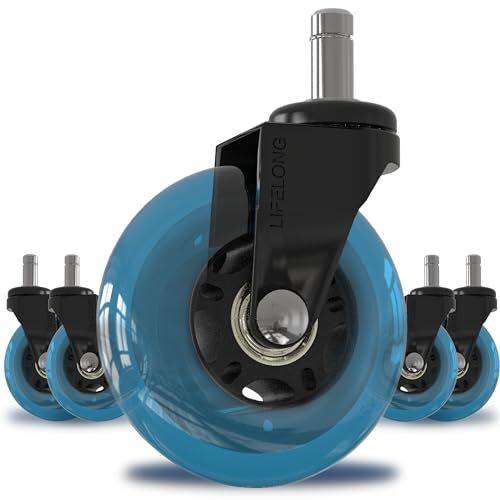 Blue Rubber Office Chair Wheels for Hardwood Floors - Set of 4-image